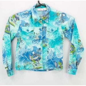 New‎ Identity Shirt M Women's Button Up LS Collared Multicolor Colorful Floral